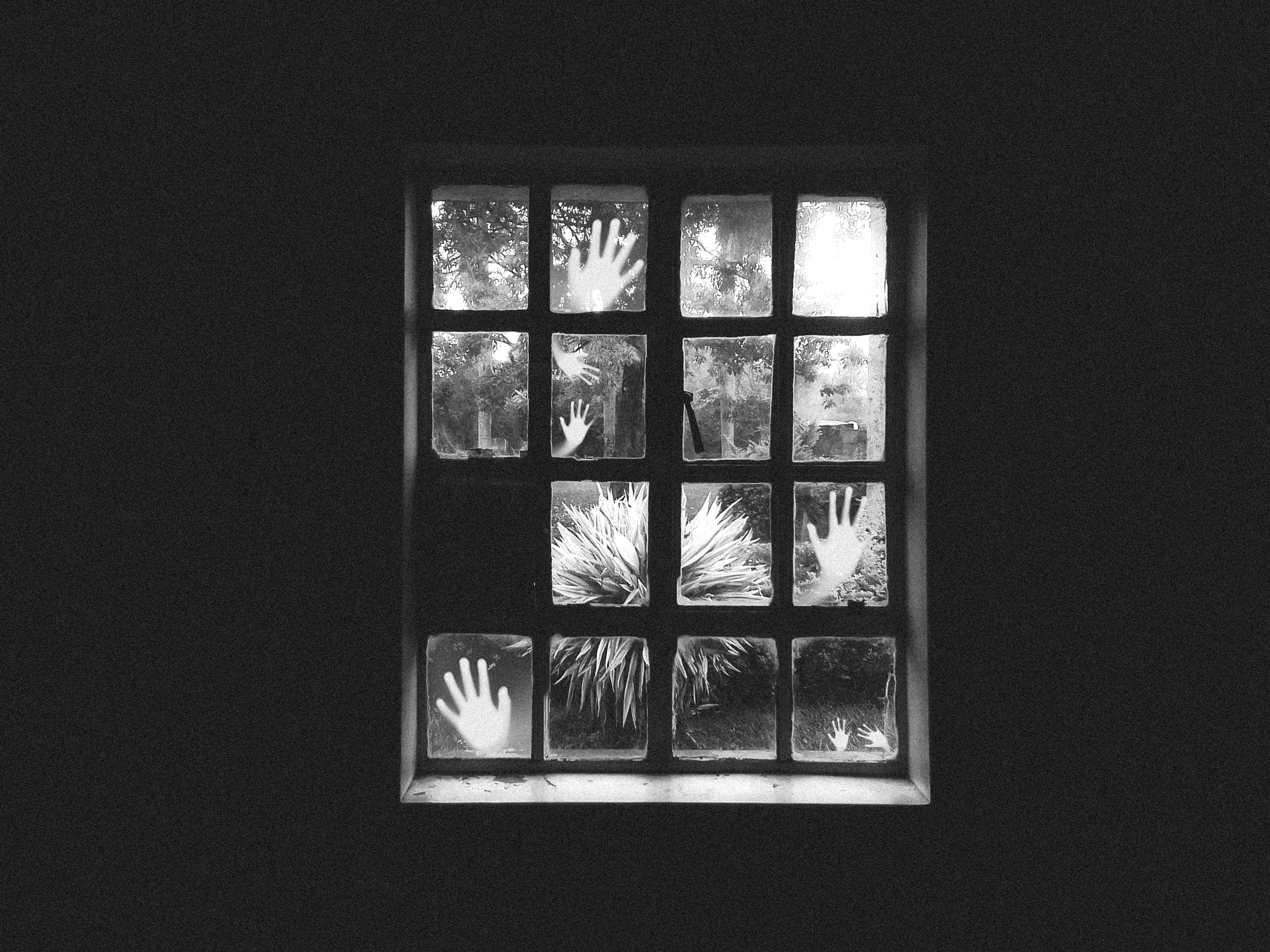 window with scary hands
